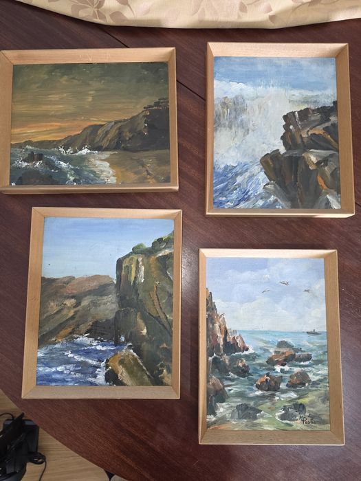 4 Quadros a Óleo - Paisagens Marítimas Costa Portuguesa (assinados MP Pedro)