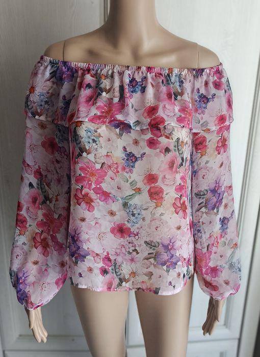 S 36 M 38 Mohito bajeczna bluzka  hiszpanka kwiaty balonowe rękawy falbany coquette romantic boho piękny wzór lekka jakość