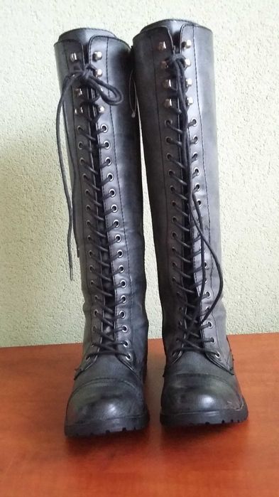 Kozaki Damskie Wysokie Sznurowane