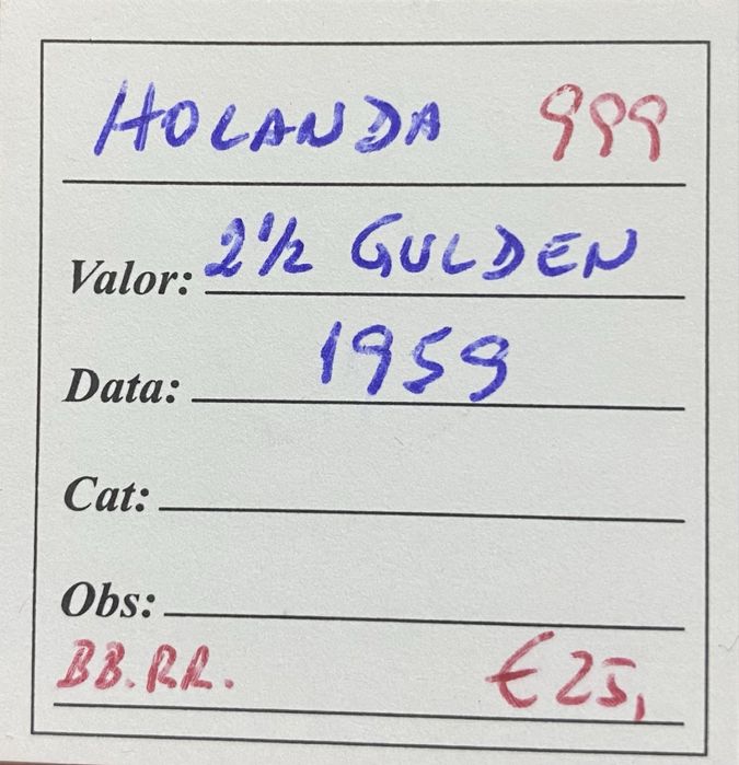 Moeda 999 HOLANDA 2 1/2 Gulden 1959 Prata
