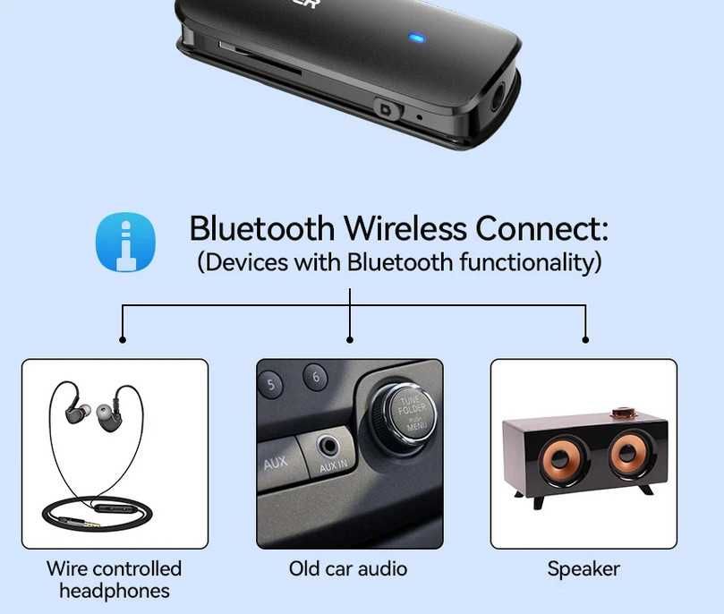 Adaptador Bluetooth 5.3, conector de 3,5mm, Aux