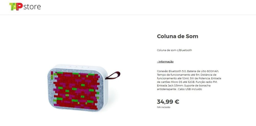 Coluna de som bluetooth Tirko byTAP