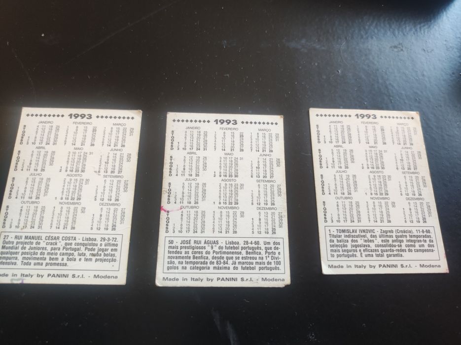 calendário 1993 jogadores do Benfica