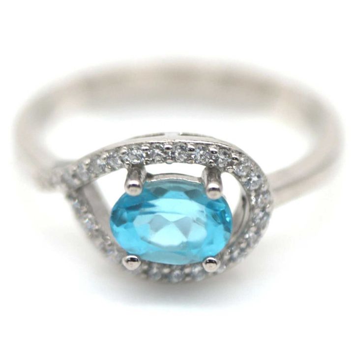 Pierścionek Srebro 925 Naturalny SKY Topaz r14 Rod