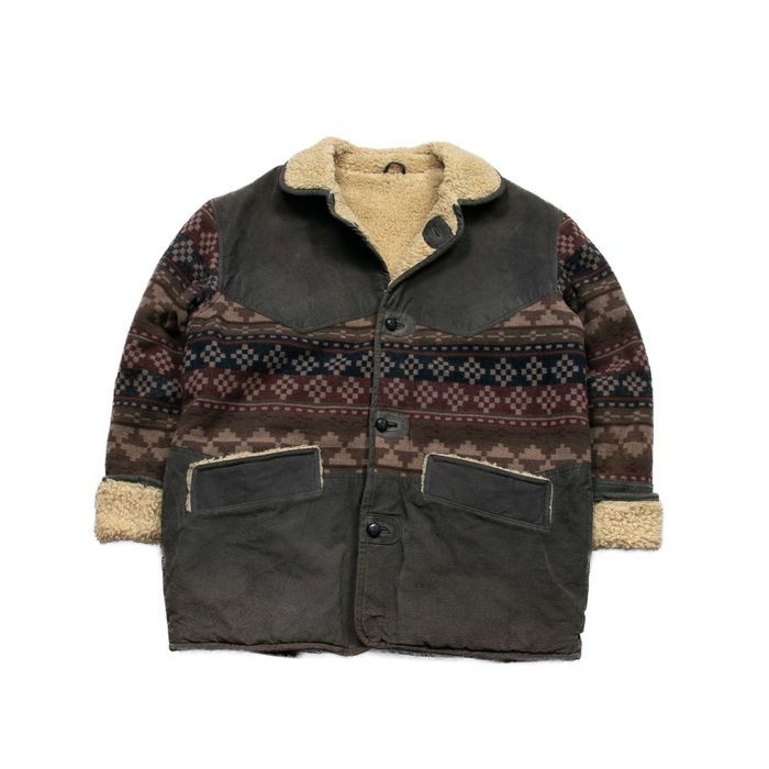 C&A Vintage Kurtka Zamszowa Kożuch Aztec Western Tribal Wełna XL