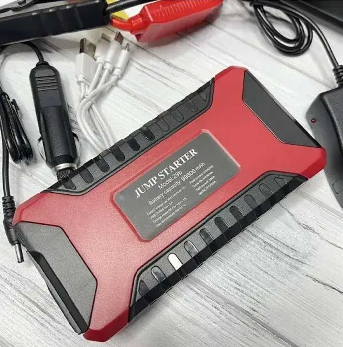 Пусковий зарядний пристрій бустер для авто кабель павербанк 99800мА