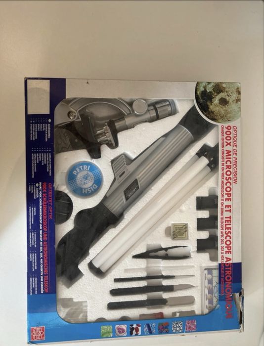 conjunto educacional de microscópio 900X e astronômico telescópio