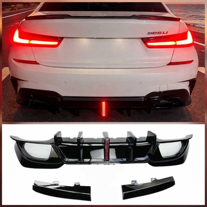 Диффузор на BMW 3 Series G20 с LED-фонарем в стиле Formula-1 (2019+) спойлер сплиттер губа пороги зеркала обвес сплiтер