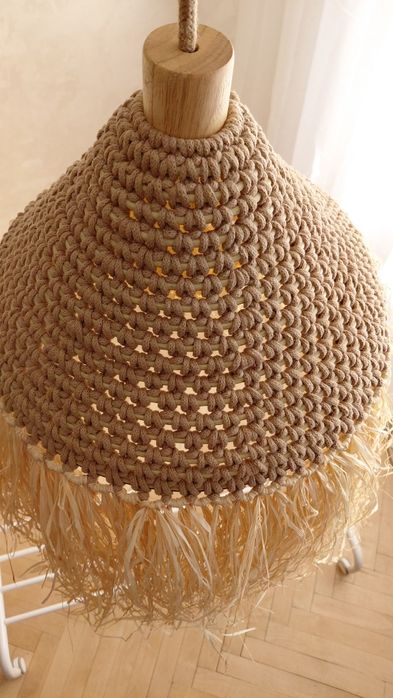Абажур ручної роботи з бахромою з пальмового листя, boho/japandi