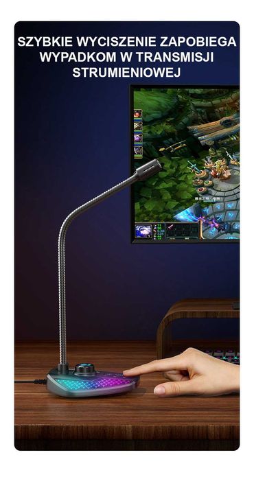 MIKROFON gamingowy RGB do KOMPUTERA laptopa LED usb