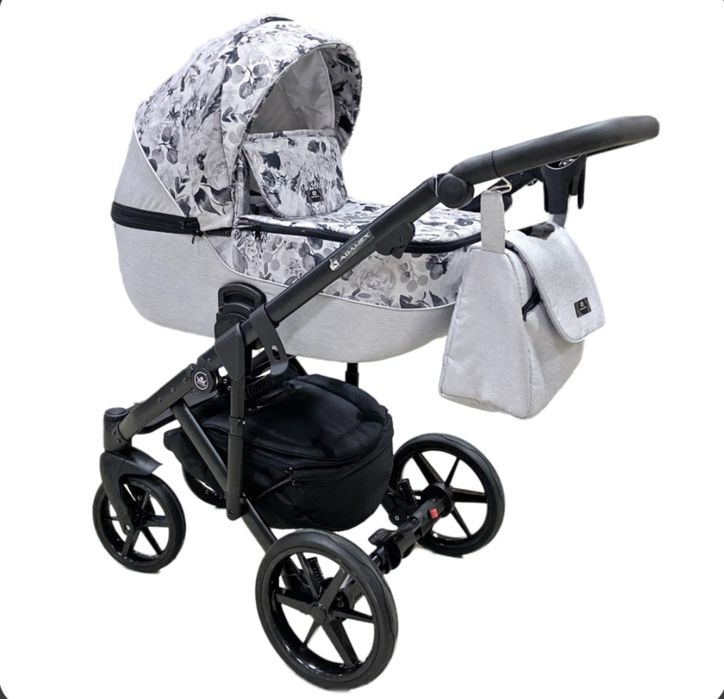 Коляска 2 в 1 Adamex Bibione Flowers серая