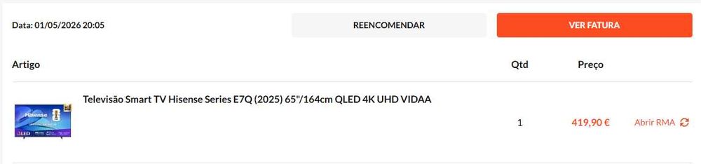 Televisão Smart TV Hisense Series E7Q QLED 4K UHD 165 cm