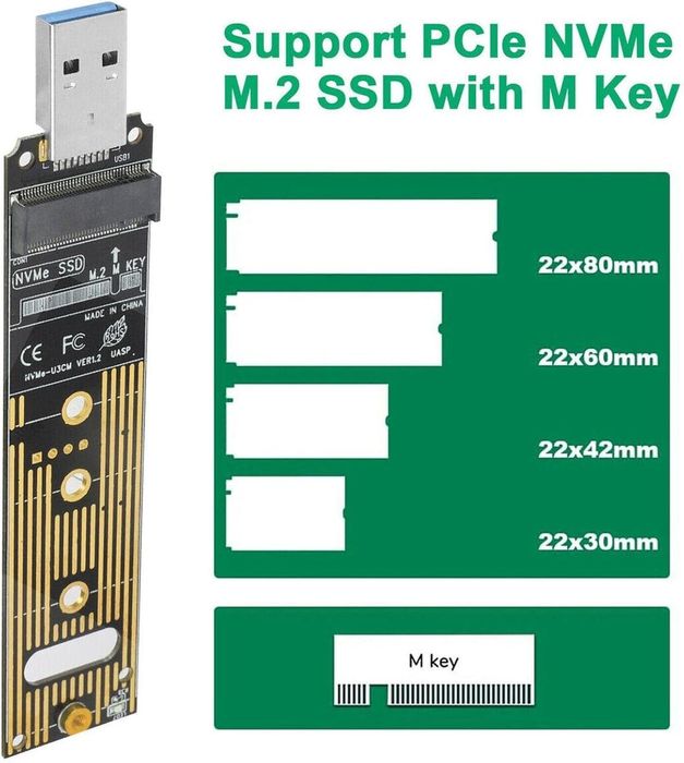 Адаптер для M2 NVMe SSD USB 3.1 корпус 2230 2280 M Key алюміній