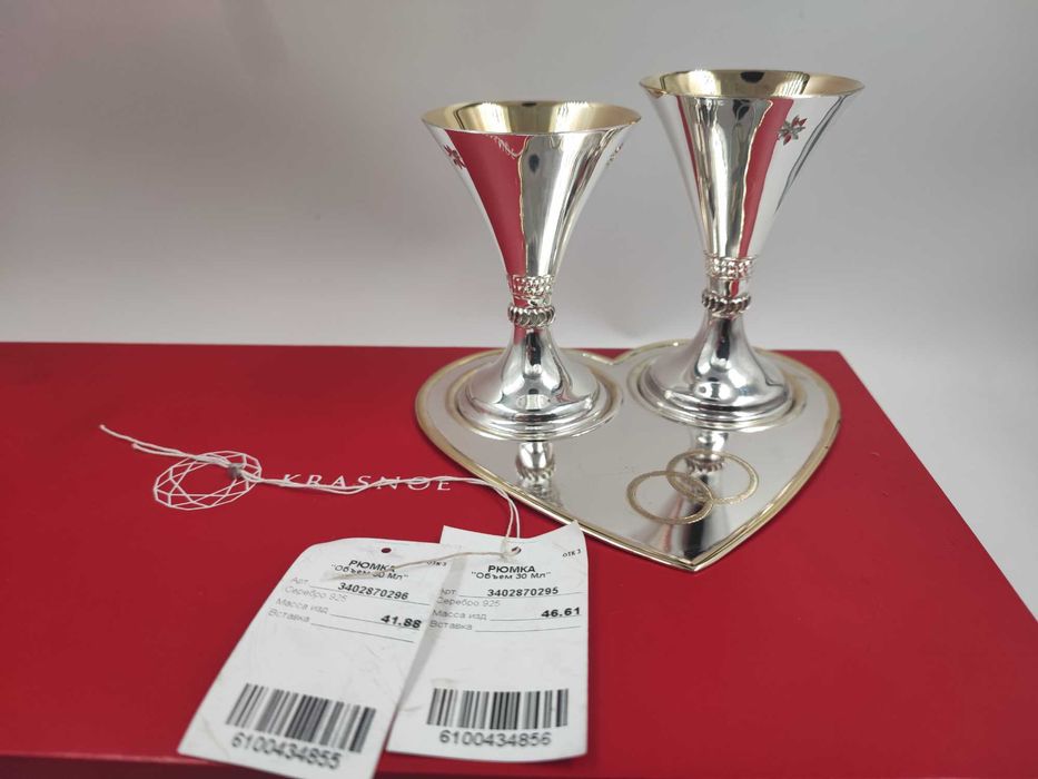 Весільний танець чарок на таці зі срібла 925