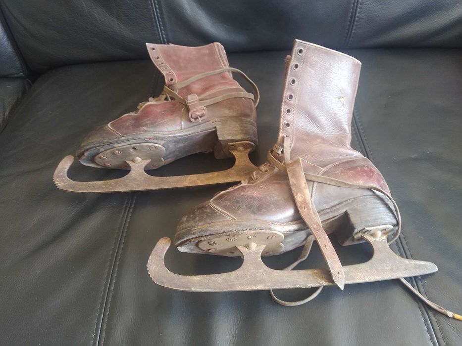 Patins vintage, de gelo, longo curso, com botas