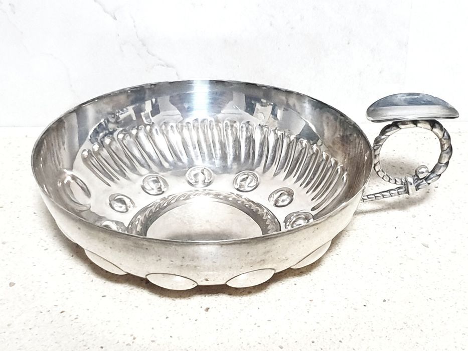 Antiga taça de prova de vinho /Tastevin francesa com banho em prata
