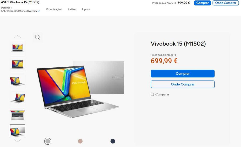 Asus VivoBook 15 M1502Y|15.6"FullHD|Ryzen 7-7730u|16Gb Ram|Ssd 512Gb|