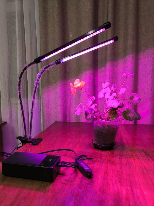 Фитолампа полного спектра для растений с таймером 2 головы питание от