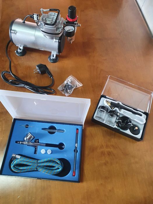Aerógrafo - Conjunto de compressor de ar com 2 aerógrafos