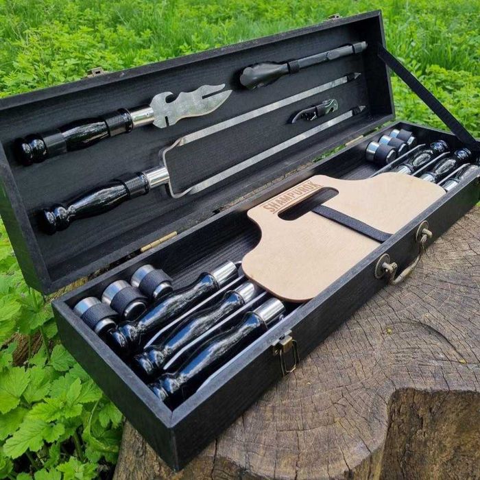 Набор шампуров в деревянном кейсе набір шампурів подарунковий