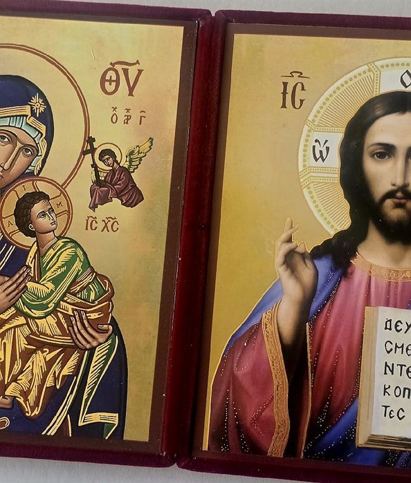 Ikona prawosławna GRECKA DYPTYK Matka Boska Nieustającej Pomocy JEZUS.