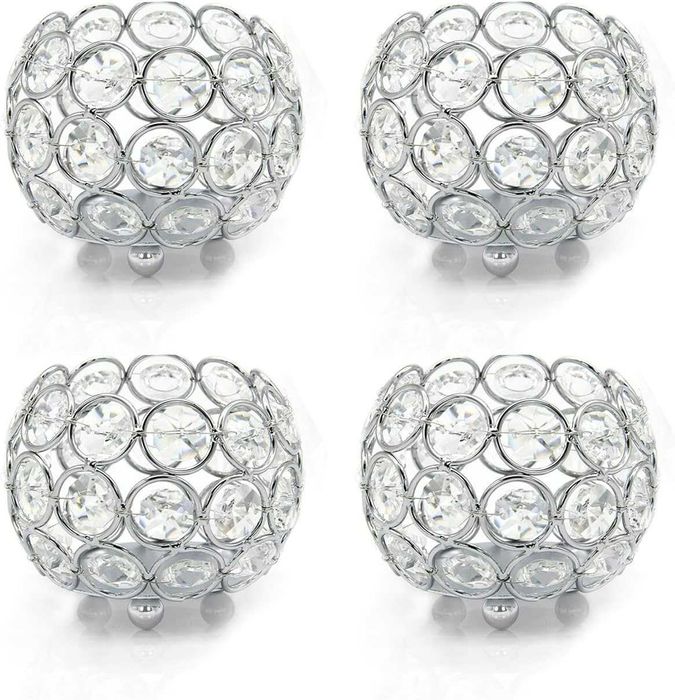 Świeczniki Kryształowe na kandelabry ze srebrną miską 8 cm