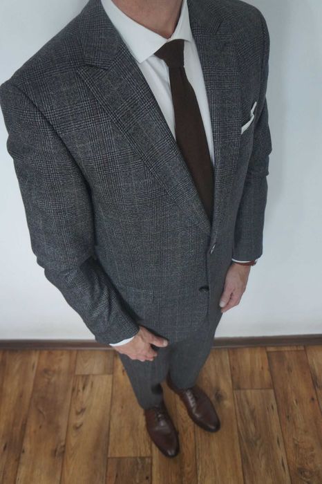 Garnitur męski Bytom szary grafit krata zignone 100% wełna elegancki 182/100/88