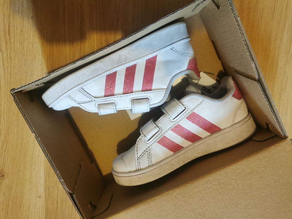 Buty adidas 25 biało różowe brokat obuwie buciki adidasy