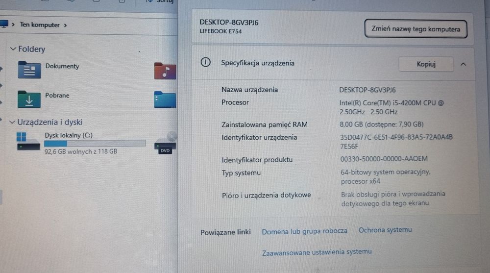 Fujitsu lifebook e754 i5 ssd