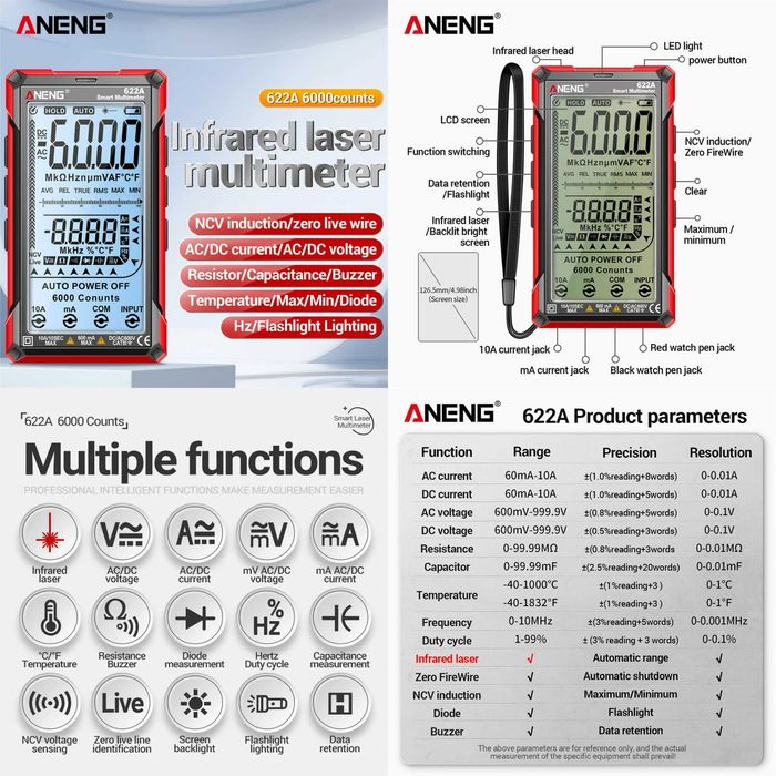 ANENG 620A 622A 628A 681 682 и 683 Smart тестер мультиметр AC/DC, NCV