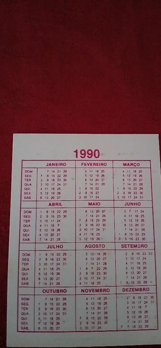 Calendário de bolso Alvor de 1990