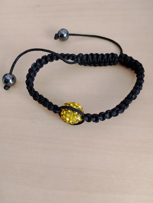 Bransoletka kulka z cyrkoniami, sznurek unisex