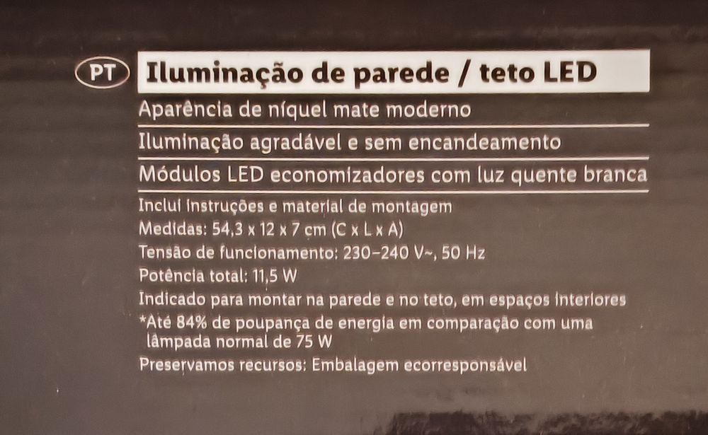 Iluminação de parede ou teto LED