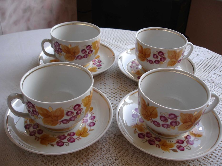 Чайный сервиз "Смородина" чайник и пары тонкий фарфор СССР 1974 Довбыш ...