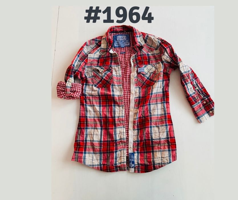 RewelacyjnaKoszula w kratę Superdry S/36 podwójna podwijany rękaw#1964