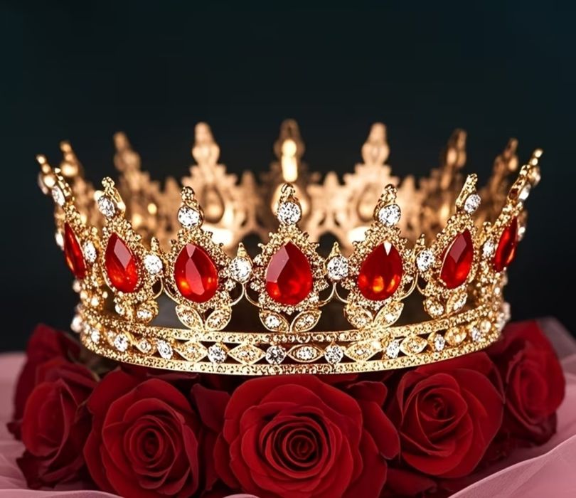 Корона для торта, декор на торт, золота з червоними камінцями