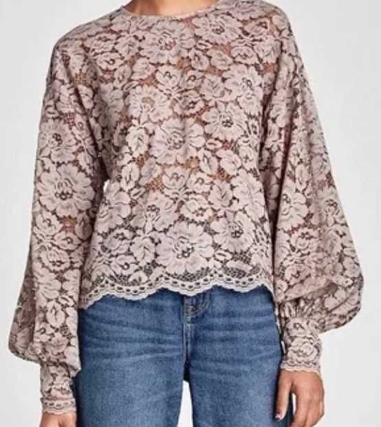 Zara bluza, top z KRONKĄ NOWA z bufiastymi rękawami