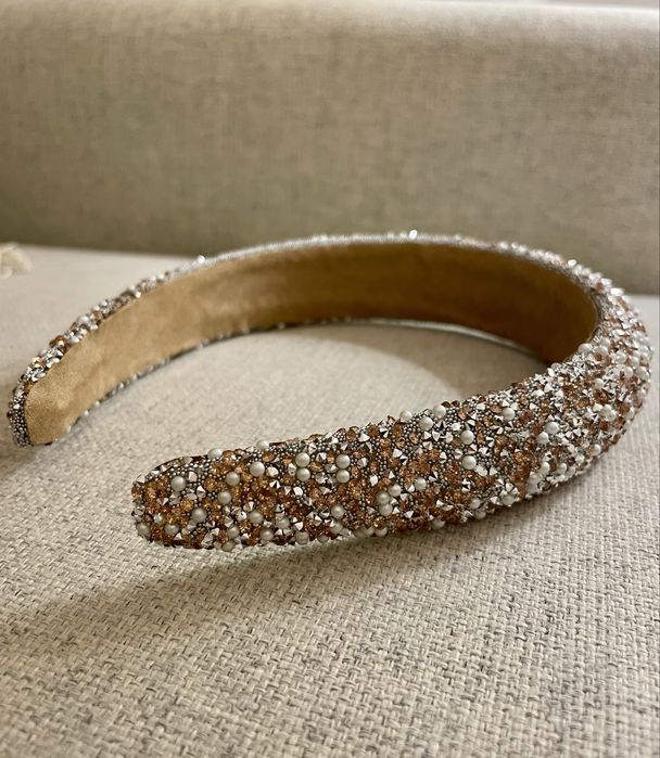 Bandolete com cristais rosa gold e prateados