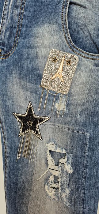 Spodnie damskie jeans z naszywkami S 36
