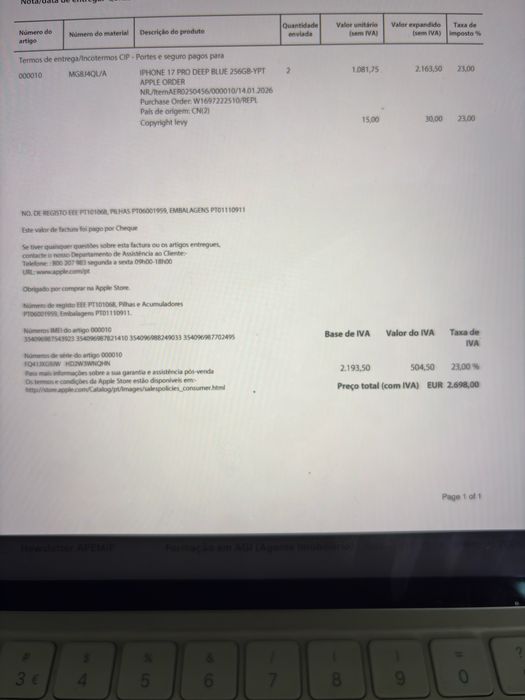 iPhone 17 Pro Deep Blue 256GB - 1349€ na apple store - Selado