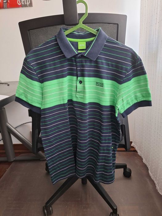 Polo Hugo Boss Azul e verdes riscas