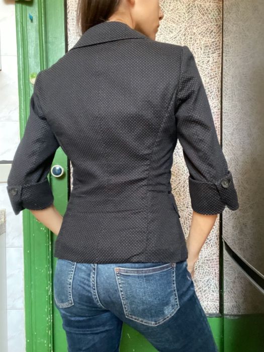 Пиджак жакет темно-синий в крапинку, в точку, в горошек H&M