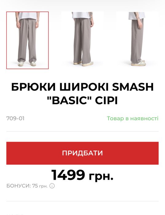 Брюки широкі SMASH “Basik сірі чоловічі