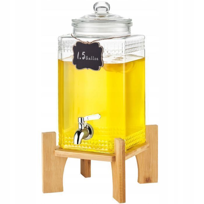 Vevor dozyrtor napojów szklany 1.5 gal 5.5l z drewnianym stojakiem