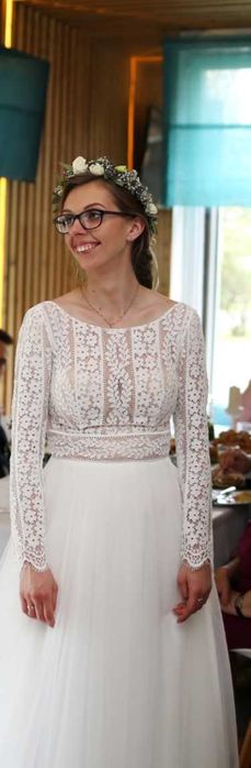 Suknia ślubna, długi koronkowy rękaw, Elizabeth Passion, literaA, boho