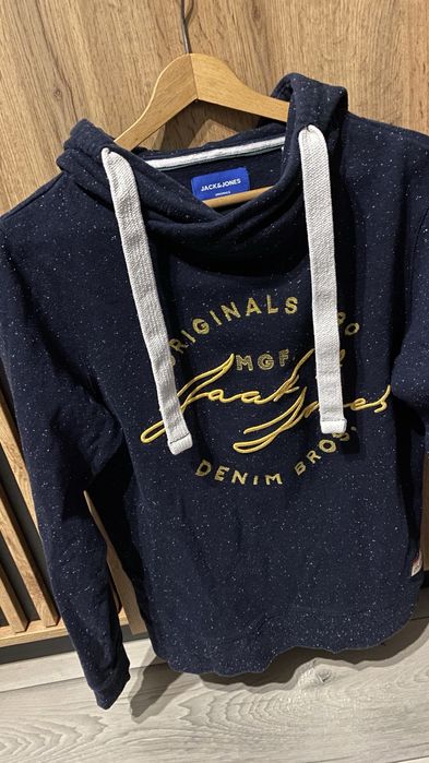Bluza Jack&Jones S męska granatowa tłoczona z kapturem nie ocieplana