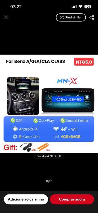 Radio w176 carplay mercedes classe a - novo