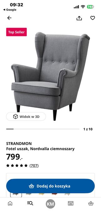 Fotel Uszak  Strandmon Ikea używany
