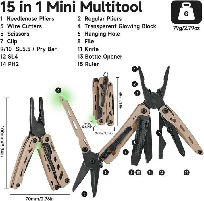 Мультитул NexTool Mini Flagship Multi Tool F12 Khaki