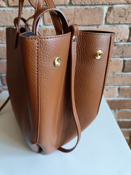 Torebka włoska skóra naturalna na ramię i do ręki brązowa
